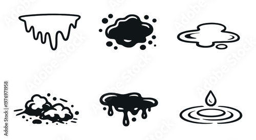 Nine puddle and droplet icons on dark gradient background