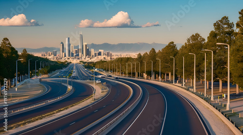 Winding Asphalt Road Stretching Toward the Horizon Through Scenic Landscape