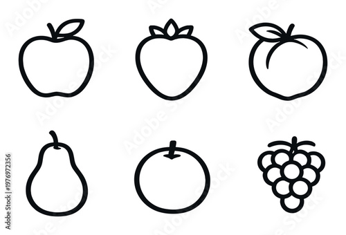 Fruit outlines arranged in two rows on dark background