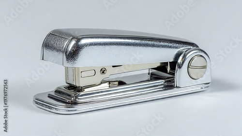 Chrome Stapler on a White Background, an Office Supply Tool for Documents and Paperwork