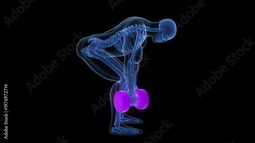 Human Exercising with Heavy Weight Dumbbell Rows Anatomy Animation Concept