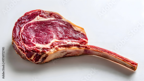 Raw tomahawk steak isolated on white background