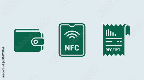 A graphic illustration of a wallet, smartphone with NFC, and receipt for contactless payment.