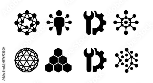 Network technology icons, 8 digital infrastructure vector elements