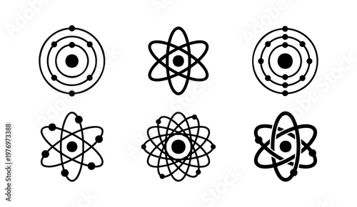 Tableau sur toile Scientific atom icon set, 6 black vector atoms, physics molecule symbols