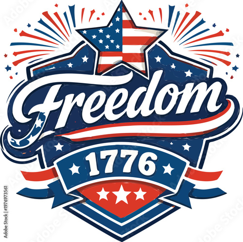 Vector eps file with freedom text T-shirt design, 2026, Independence Day, United States, flag, 4th July vector illustration