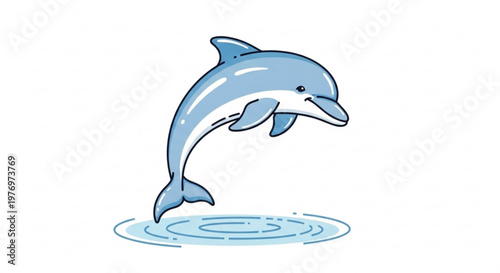Cute cartoon dolphin jumping out of water playful marine mammal illustration for childrens books and summer themes isolated on white