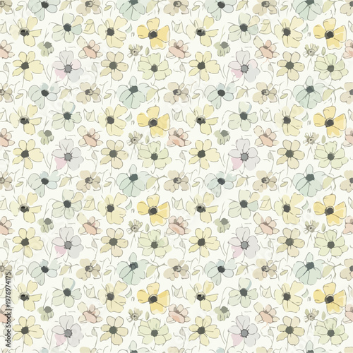Soft floral print with scattered blossoms and calming palette