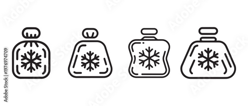 Collection of hot water bottle icons. with snowflake symbol, vector illustration.
