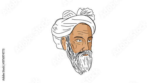 Omar Khayyam portrait, flat vector illustration