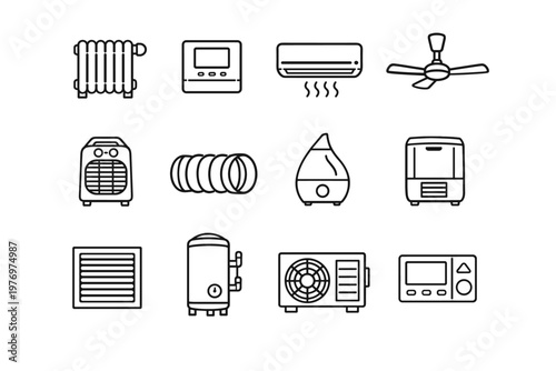 Simple generation unit wall image panel fan portable icon temperature vector thermostat