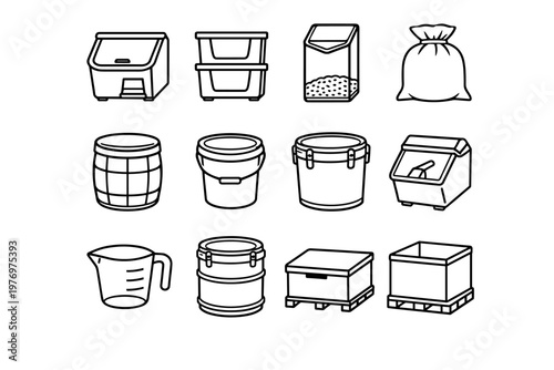 Large container simple generation barrel bin image bucket drum stackable vector icon