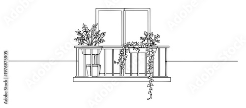 balcony with potted plants line sketch