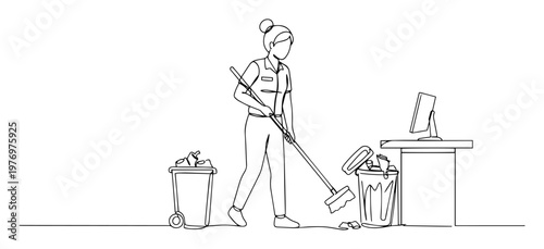 female cleaner mopping office floor vector illustration