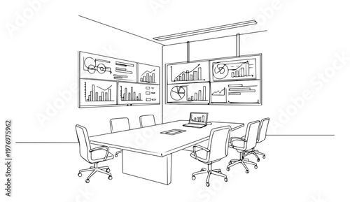 modern conference room with charts and monitors vector illustration