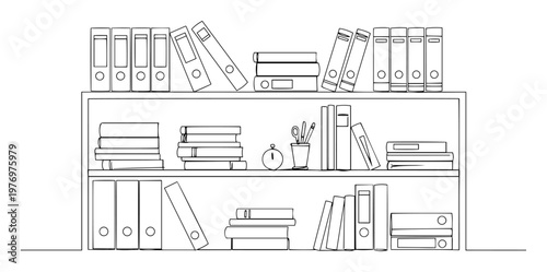 office bookshelf with binders and books vector illustration