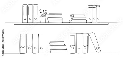 office shelf with binders and books vector illustration