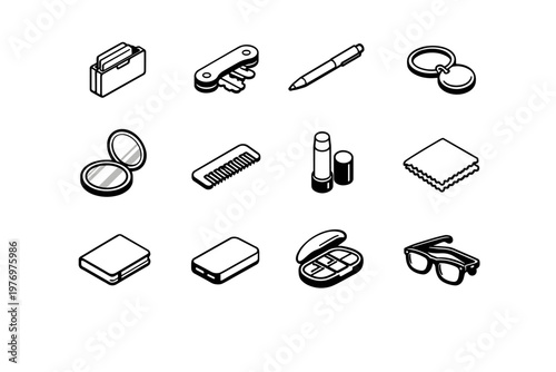 Compact mini mirror pen minimalist icon vector power carry keyring folding key