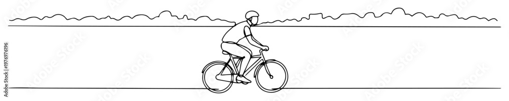 Fototapeta premium cyclist riding through flat landscape minimal line art
