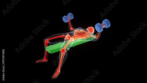 Human Exercising Heavy Weight Dumbbell Flys Anatomy Animation Concept