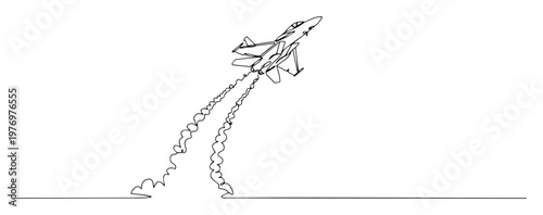 jet fighter launching into sky smoke trail line art