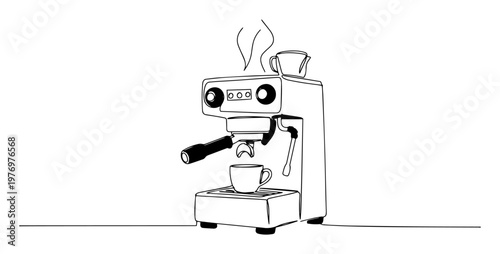 espresso machine making coffee continuous one line drawing