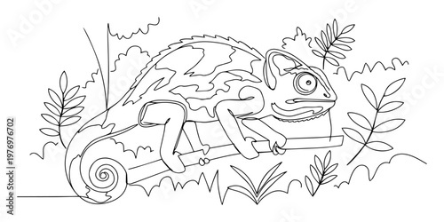 chameleon on jungle branch black and white vector
