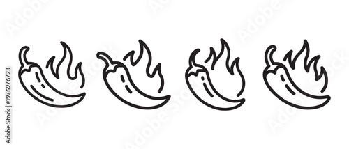 Spicy Chili Pepper Icons. with Flames Hot Food and Heat Concept Flat Design Vector Illustration.