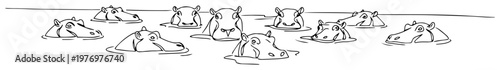 colony of seals resting on beach line art illustration