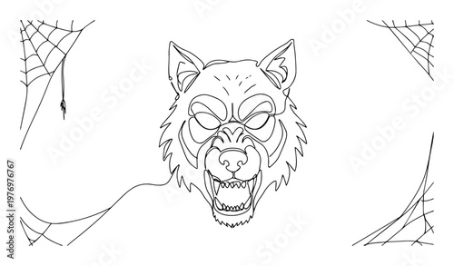 werewolf head with cobwebs halloween monster drawing