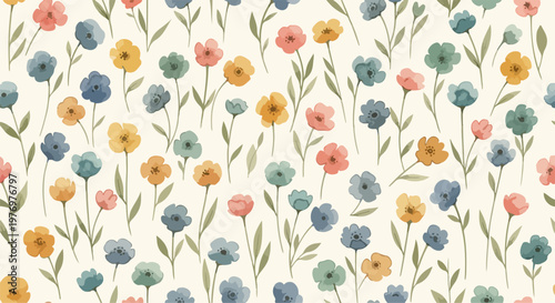 Fresh wildflower pattern with scattered blooms and airy background