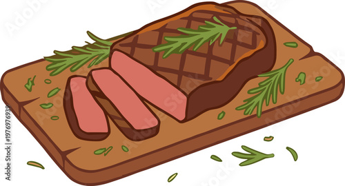 Grilled steak with rosemary illustration