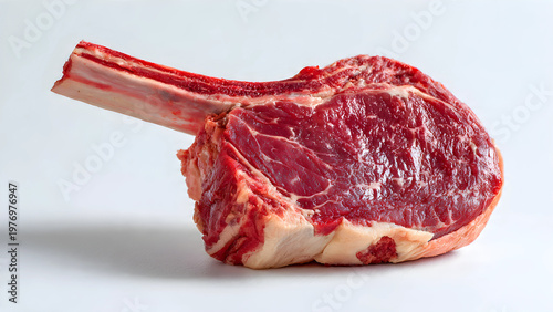 Raw tomahawk steak isolated on white background