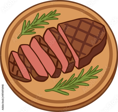 Grilled steak with rosemary illustration
