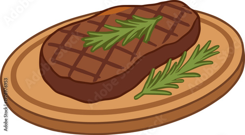 Grilled steak with rosemary illustration