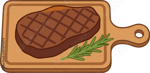Grilled steak with rosemary illustration