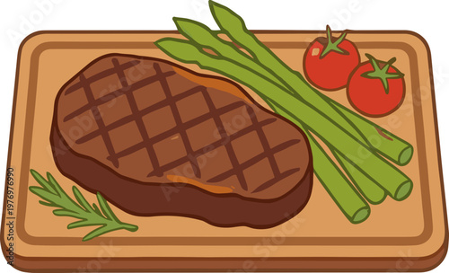 Grilled steak with rosemary illustration