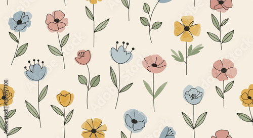 Soft floral background with scattered blossoms and subtle color transitions