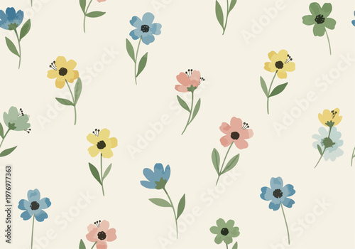 Delicate spring blossoms pattern with light stems and minimalistic design approach