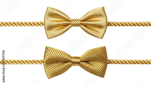 Two elegant golden bowties on a transparent background with black