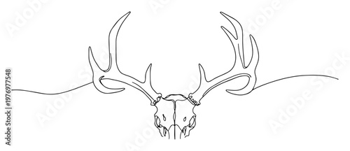 deer skull with large antlers continuous one line drawing