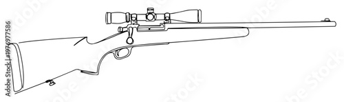 bolt action hunting rifle with scope monoline outline vector