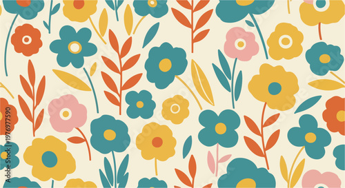 Modern botanical background with simple flowers and balanced repeating composition