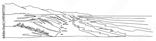 coastal cliffs and ocean waves scenic seashore sketch