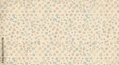 Seamless floral illustration with charming flowers and soft green stems on cream background