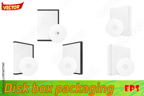 cd and dvd bisk box case packing set icons vector illustration