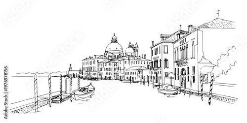 Foto venice grand canal with gondolas detailed sketch vector lineart