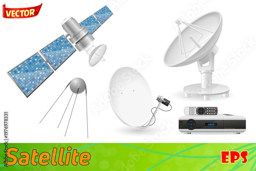 set icons satellite broadcasting vector illustration
