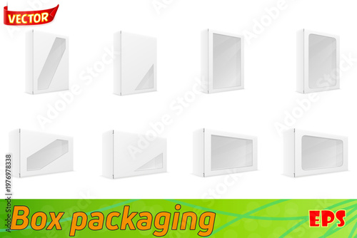 white paper carton box packing set icons vector illustration