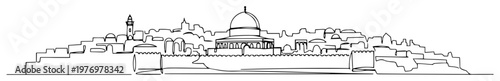 jerusalem skyline with dome of the rock line art